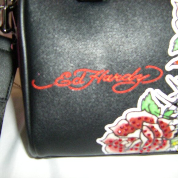Ed Hardy Tiger Rhinestone Satchel Crossbody Bag Black NWT - Picture 8 of 16